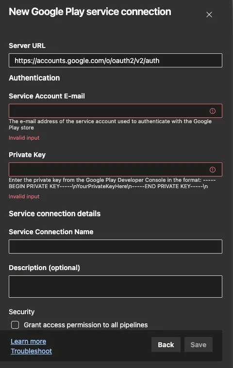 Formulário Service Connection